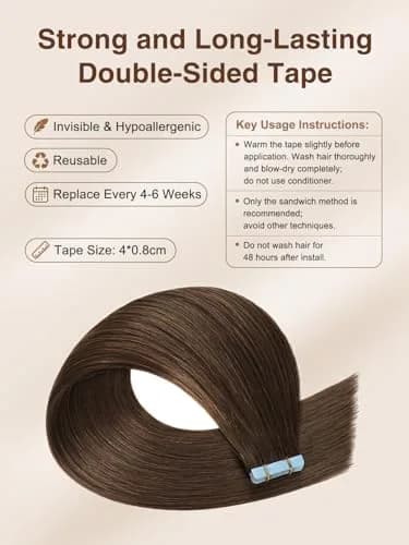 YILITE Tape In Hair Extensions Human Hair Medium Brown 20 Inch | Silky Straight, Reusable & Easy to Style thumbnail 4