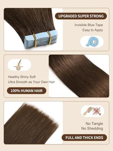 YILITE Tape In Hair Extensions Human Hair Medium Brown 20 Inch | Silky Straight, Reusable & Easy to Style thumbnail 2