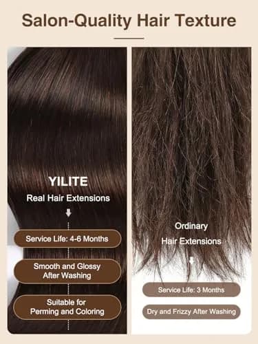 YILITE Tape In Hair Extensions Human Hair Medium Brown 20 Inch | Silky Straight, Reusable & Easy to Style thumbnail 3