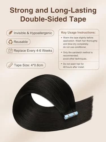 YILITE Tape In Hair Extensions Human Hair 20 Inch Natural Black | Silky Straight, Reusable & Styleable thumbnail 4