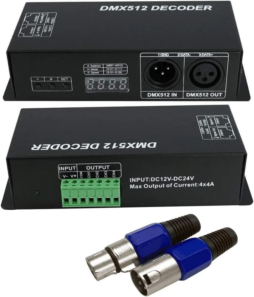 AMKI DMX 512 LED Decoder Controller 4CH Digital Display Decoder 12-24V DC | Controls 4 RGBW LED Strips Independently thumbnail 2
