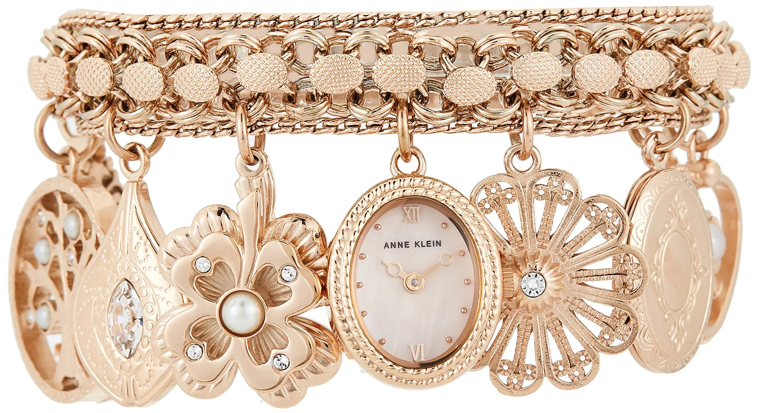 Anne Klein Women's Rose Gold Charm Bracelet Watch 18mm Case | Quartz Movement with Crystal Accents - view 3