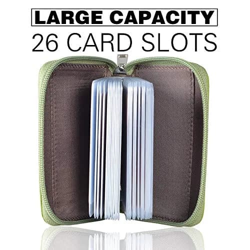 Easyoulife Genuine Leather Credit Card Holder Zipper Wallet With 26 Card Slots (Green) | RFID Blocking Slim Wallet for Women thumbnail 2