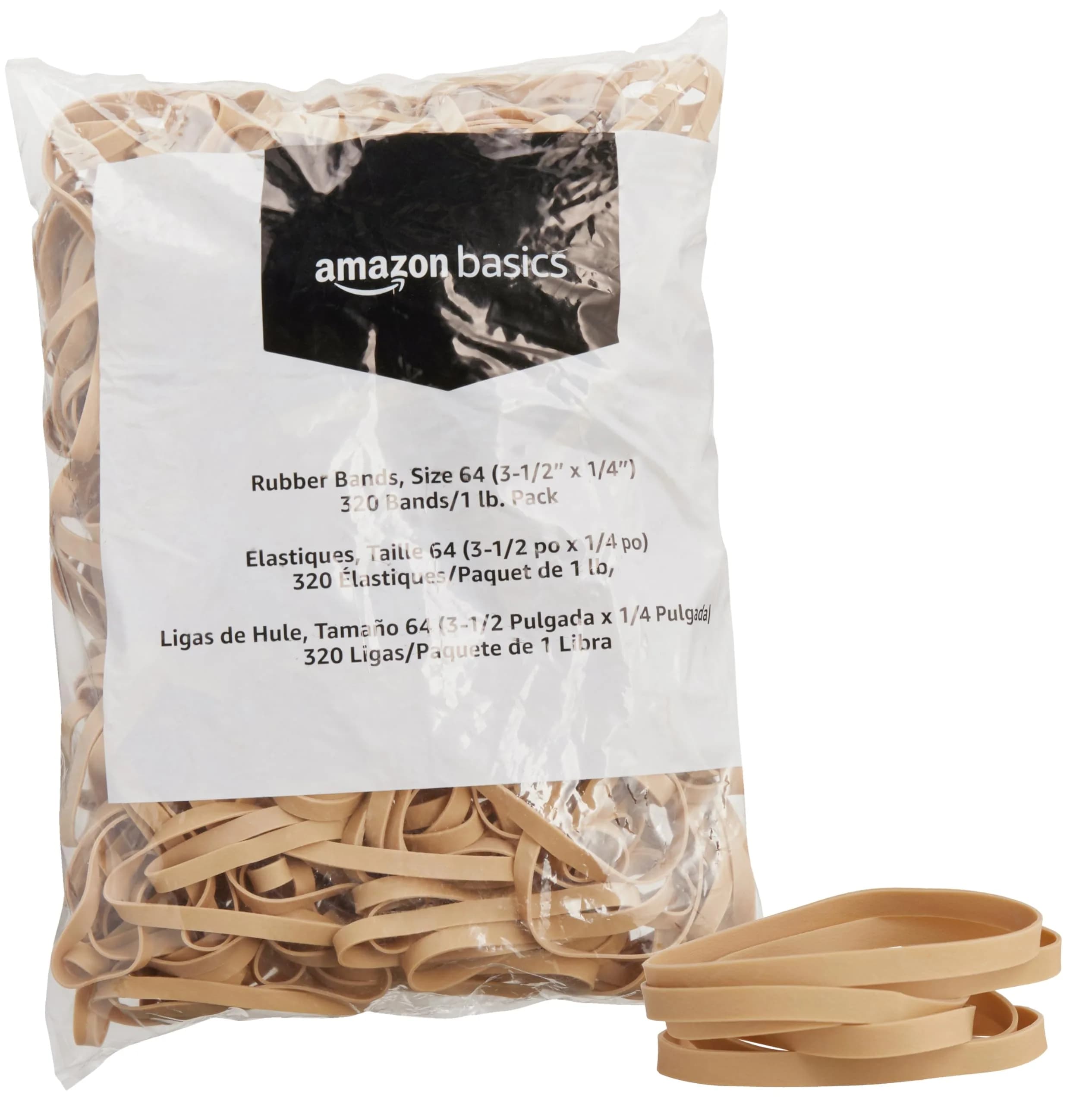 Amazon Basics Rubber Bands Size 64 (3.5 x 0.25 Inch) 8000 Bands | Strong Natural Rubber for Office & Home