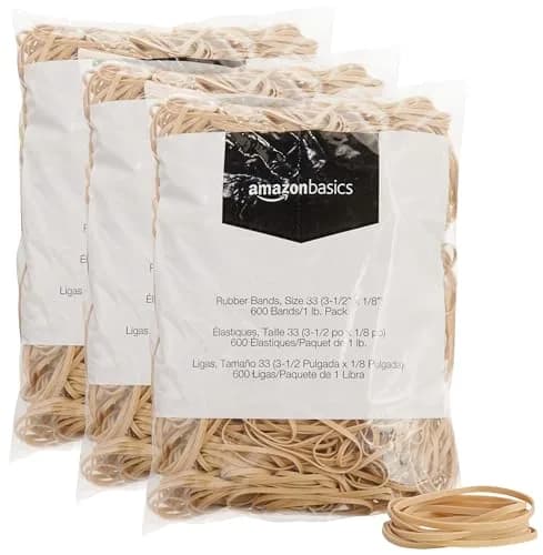 Amazon Basics Rubber Bands Size 33 (3.5 x 0.125 Inch) | 15,000 Bands Total (25 lb Pack) — 3-Pack