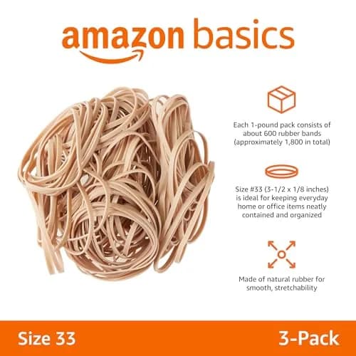 Amazon Basics Rubber Bands Size 33 (3.5 x 0.125 Inch) 1800 Bands | Natural Rubber, Tan, 3-Pack thumbnail 2