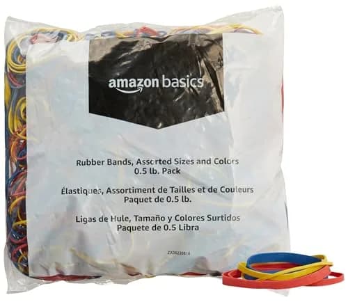Amazon Basics Rubber Bands Size 33 (3.5 x 0.125 Inch) | 15,000 Bands Total (25 lb Pack) — Variety Pack