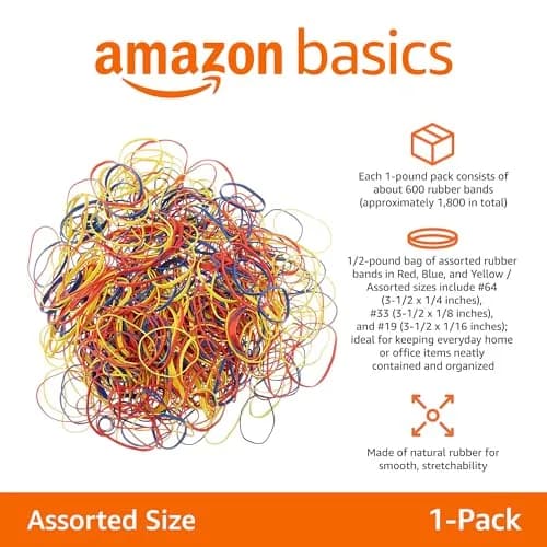 Amazon Basics Assorted Size and Color Rubber Bands | 0.23 kg (0.5 lb) Variety Pack thumbnail 2