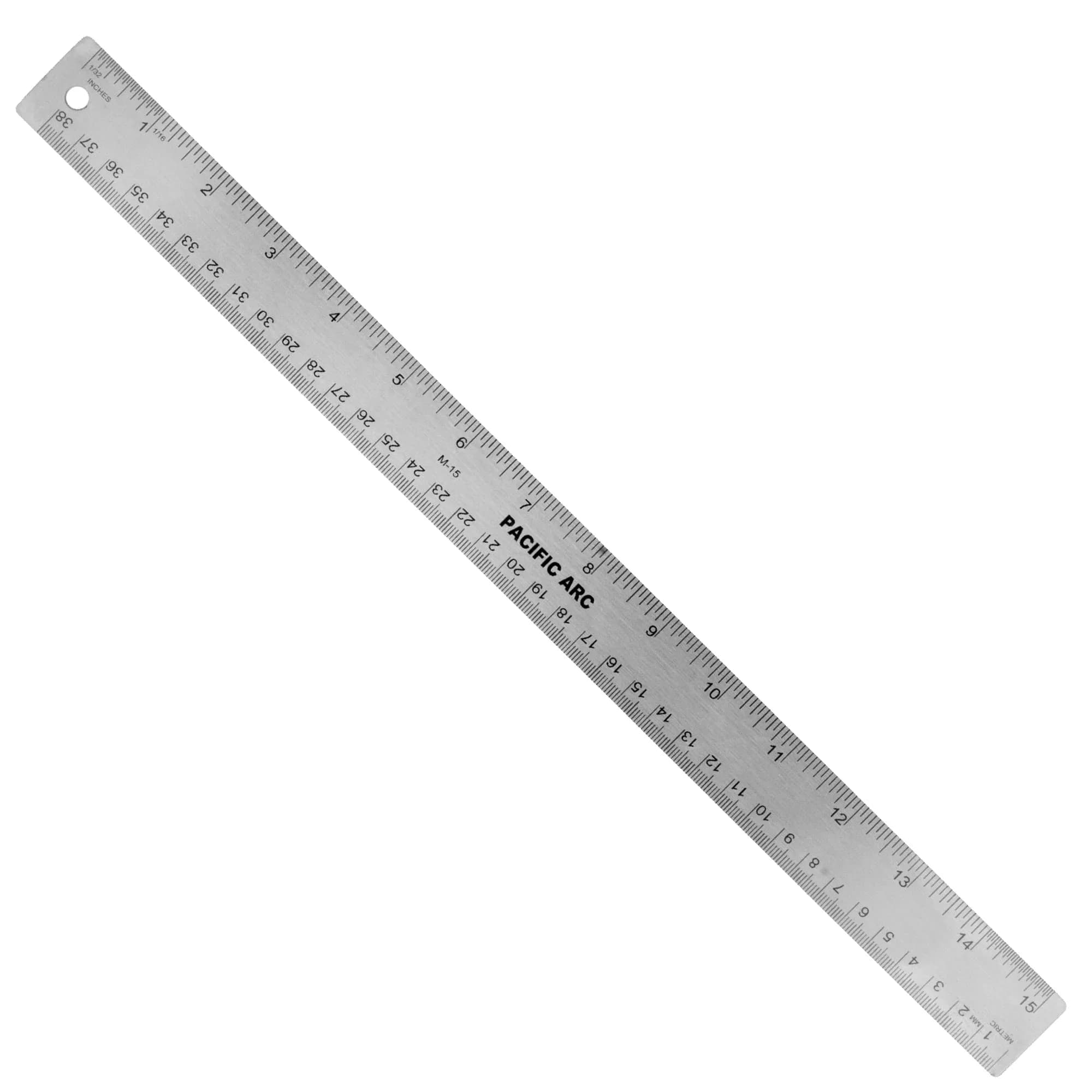 Pacific Arc Stainless Steel 15 Inch Metal Ruler with Cork Back | Precise Inch & Metric Graduations - main product image