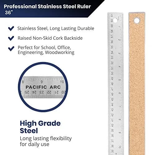 Pacific Arc Stainless Steel 36 Inch Metal Ruler with Cork Back | 91.4 cm (36 Inch) Dual Graduations thumbnail 3