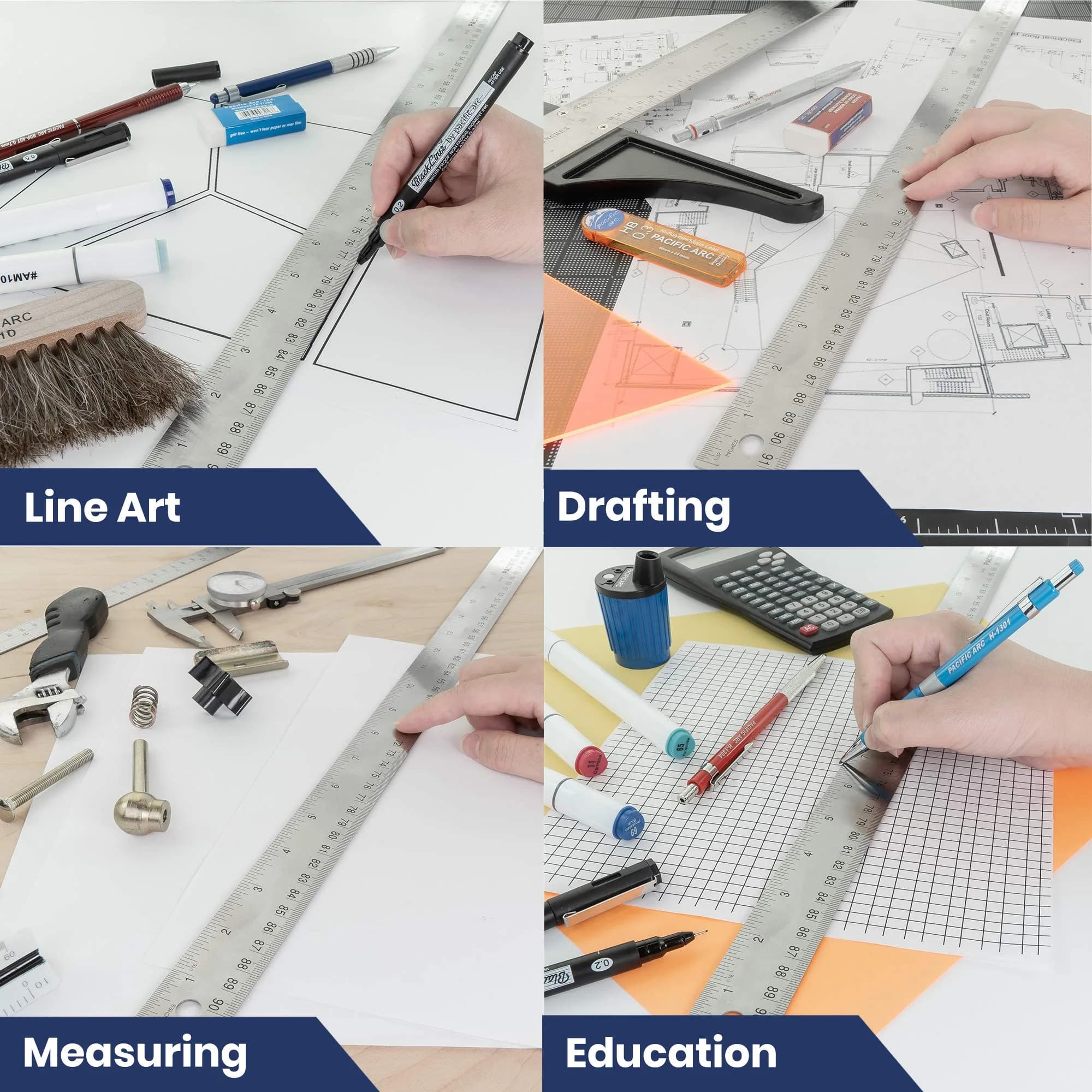 Pacific Arc Stainless Steel 36 Inch Metal Ruler with Cork Back | 91.4 cm (36 Inch) Dual Graduations - view 4