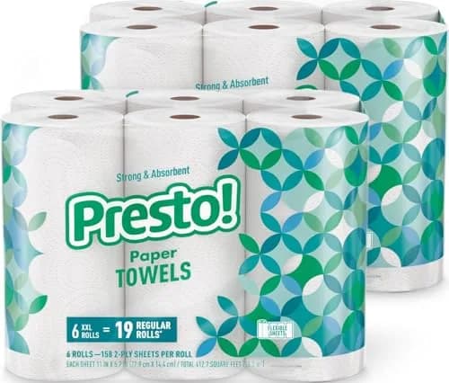 Presto! Ultra-Strong Premium Paper Towels Huge Roll | 1896 Sheets (12 Rolls, 2 Packs of 6) | Flex-a-Size thumbnail 1