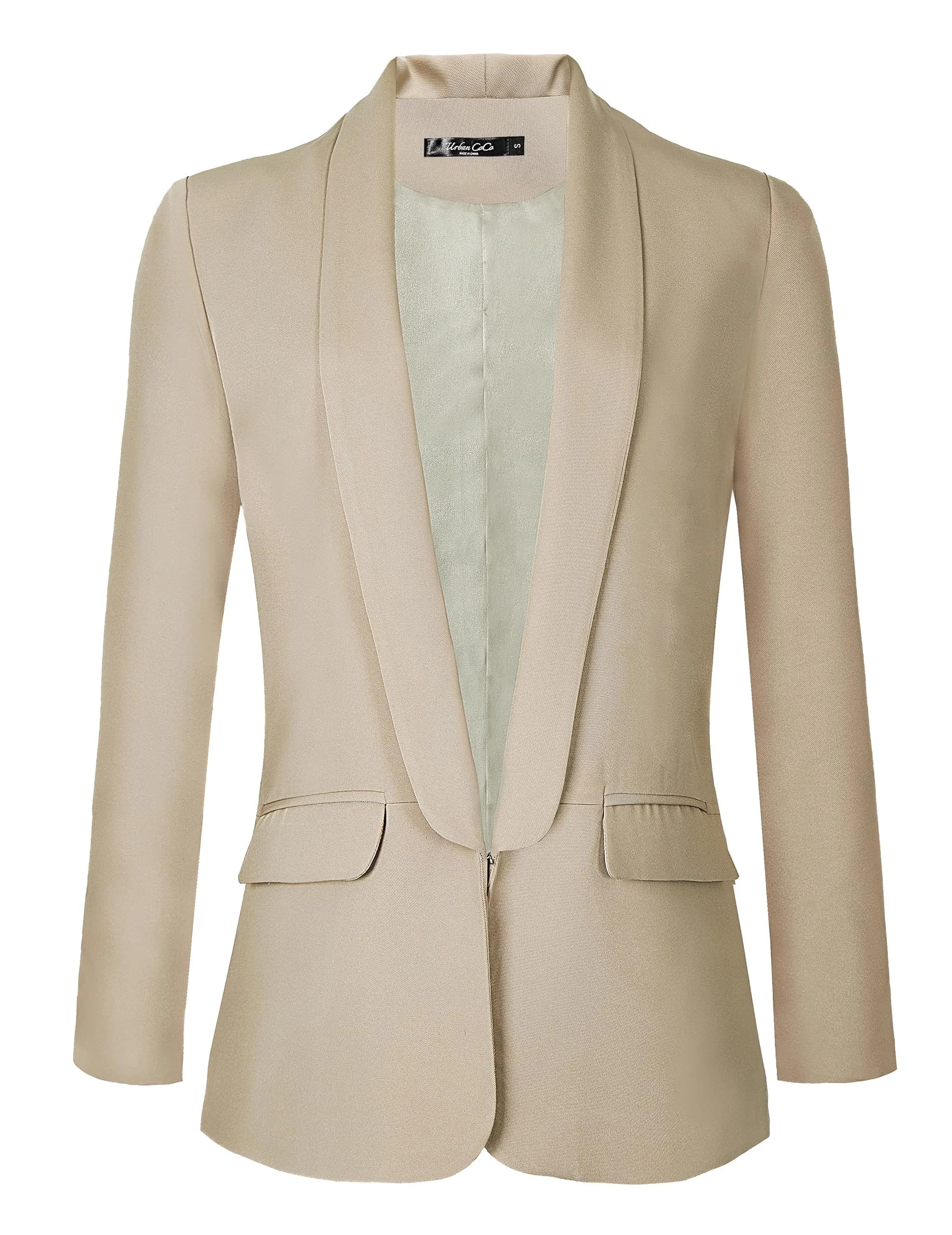 Urban CoCo Women's Office Blazer Jacket Open Front XL Khaki | Elegant Business Style
