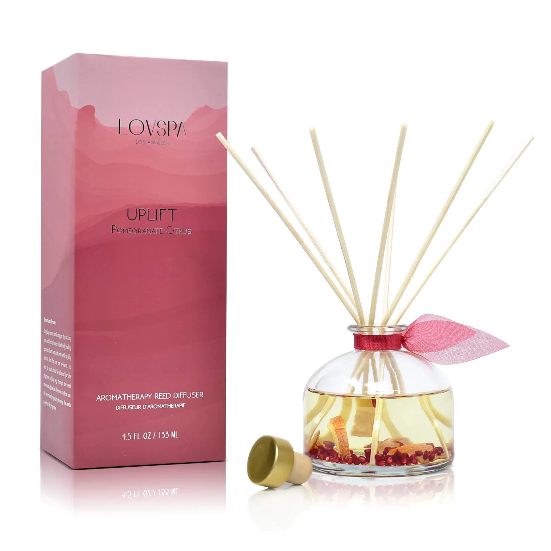 LOVSPA Eucalyptus Reed Diffuser Set 4.5 oz | Revive Fresh Eucalyptus, Sage, Citrus & Mint Scent with Diffuser Sticks — Uplift Pomegranate Citrus