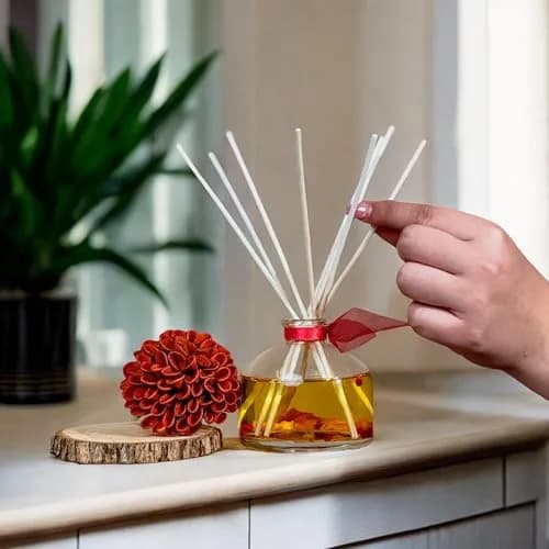 LOVSPA Reed Diffuser Set, Uplift Pomegranate Citrus Scented Oil Diffuser with Sticks, Home Fragrance Accessories for Bathroom Shelf Decor, USA Made thumbnail 4