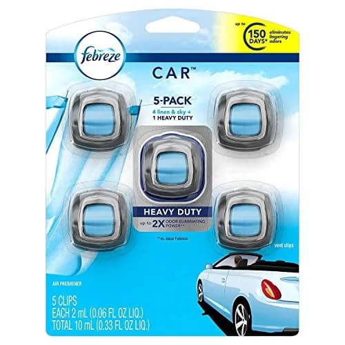 Febreze Car Air Freshener, Linen & Sky Scent, Set of 5 Clips | Lasts Up to 30 Days - main product image