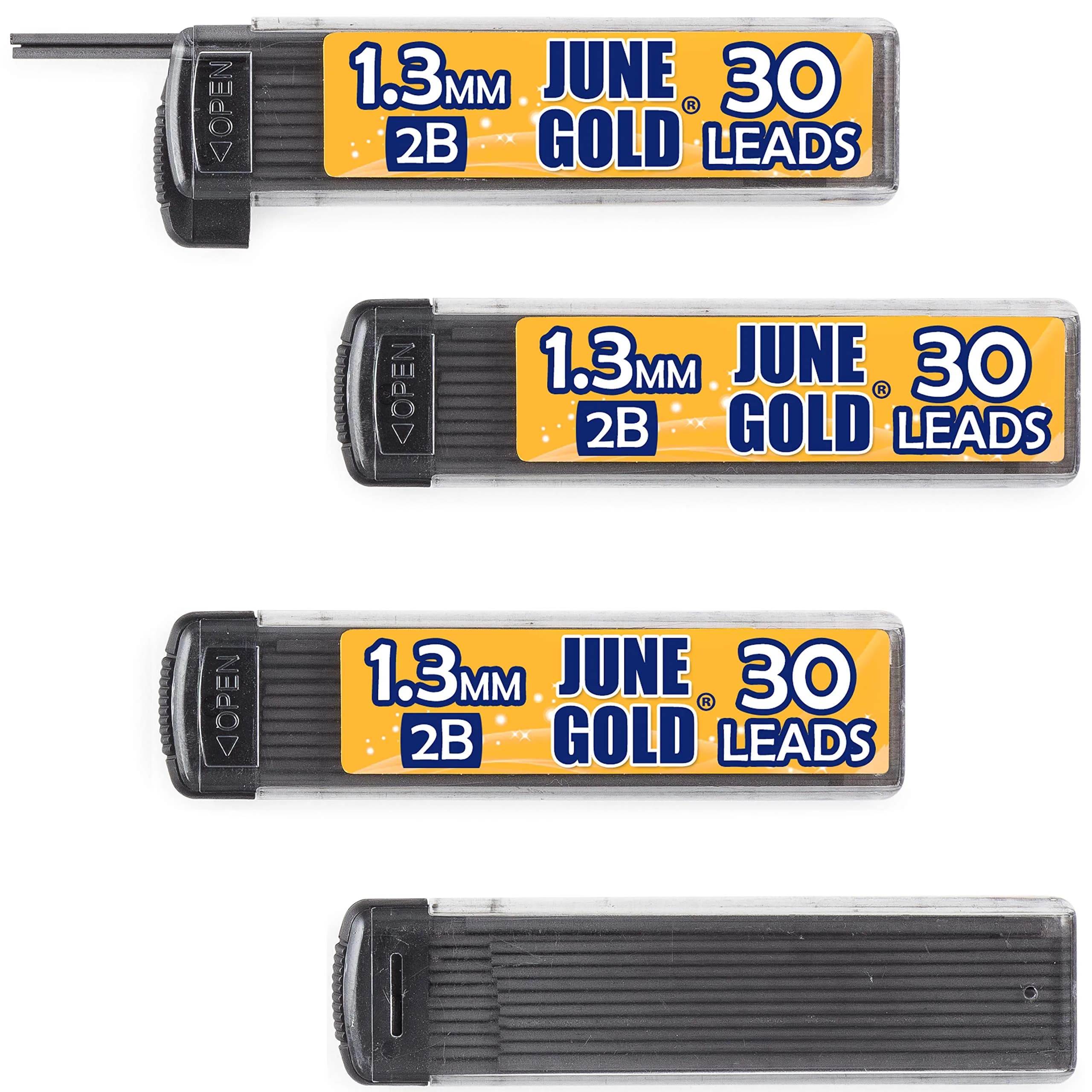 June Gold 1.3 mm 2B Mechanical Pencil Lead Refills, 120 Count (4 Dispensers) | Smooth Writing, Break Resistant Graphite - main product image