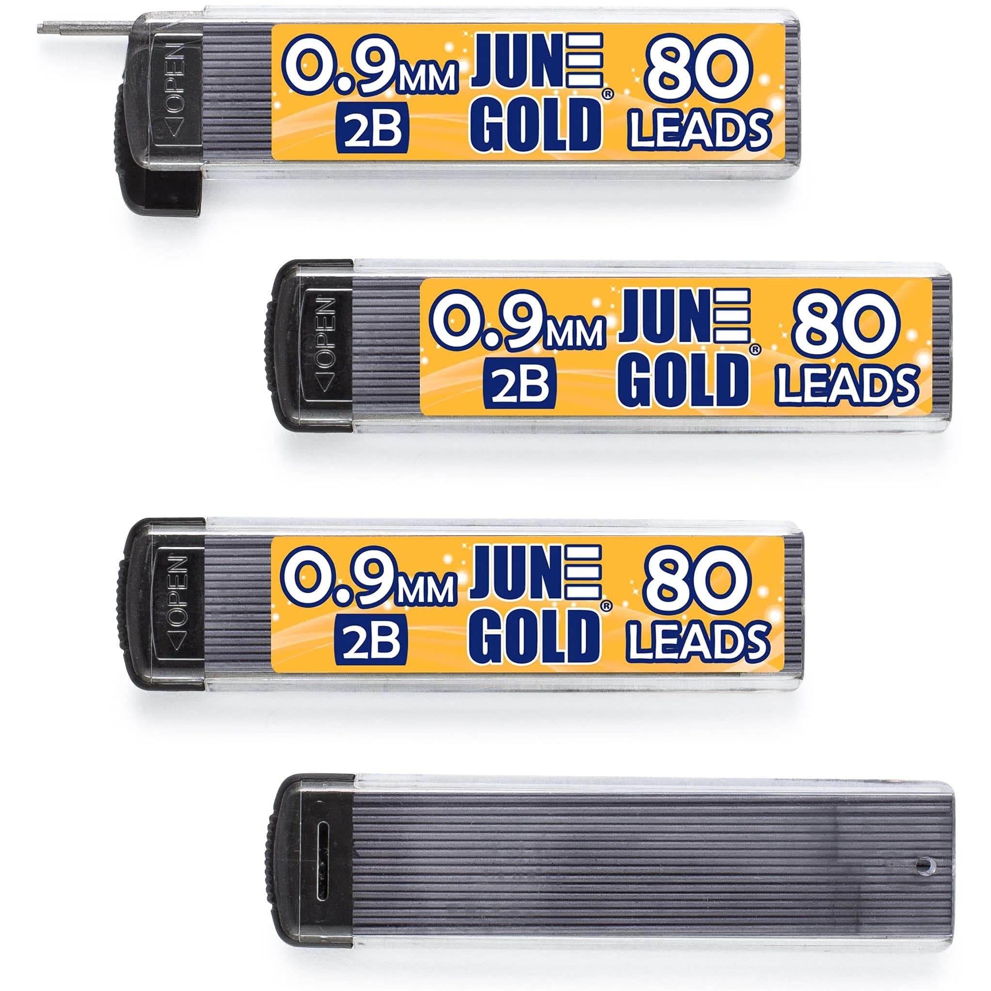 June Gold 0.9 mm 2B Graphite Lead Refills, 4 Dispensers (320 Leads Total) - main product image