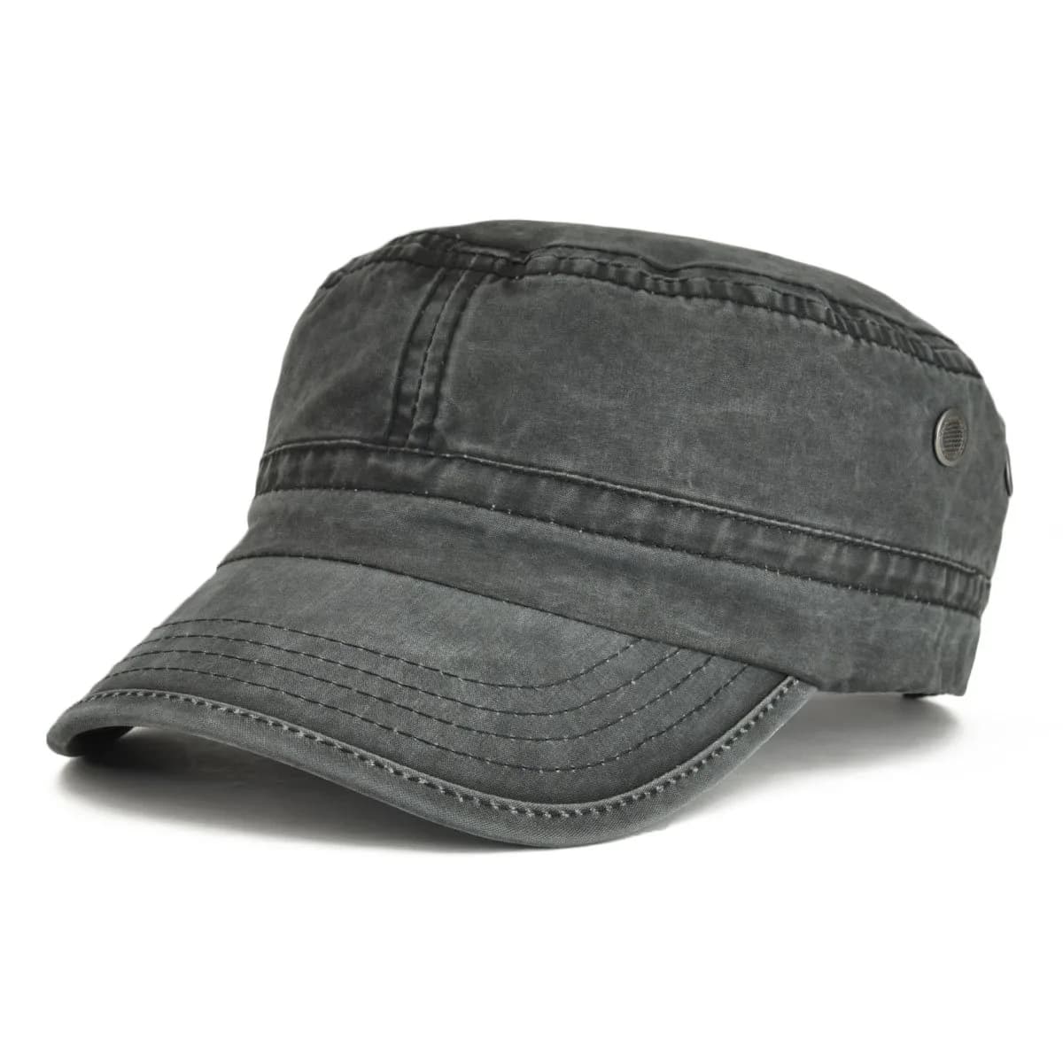 VOBOOM Men Washed Cotton Cadet Army Cap Vintage Flat Hat (Black) | Adjustable Summer & Spring Style