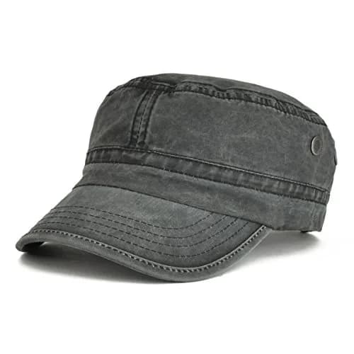 VOBOOM Men Washed Cotton Cadet Army Cap Vintage Flat Hat (Black) | Adjustable Summer & Spring Style thumbnail 1
