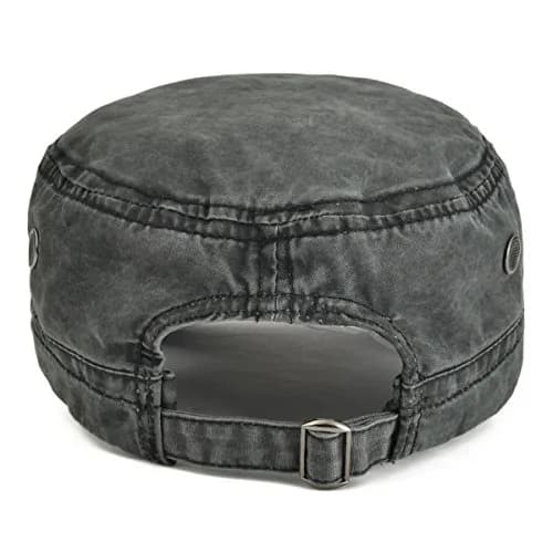 VOBOOM Men Washed Cotton Cadet Army Cap Vintage Flat Hat (Black) | Adjustable Summer & Spring Style thumbnail 4