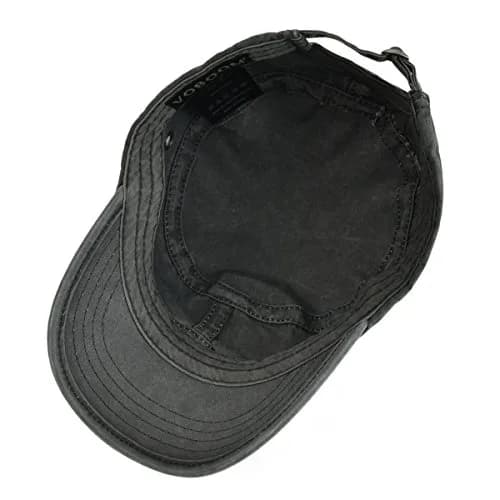 VOBOOM Men Washed Cotton Cadet Army Cap Vintage Flat Hat (Black) | Adjustable Summer & Spring Style thumbnail 5