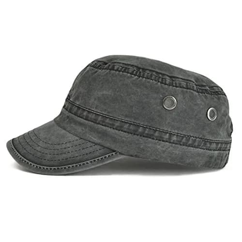 VOBOOM Men Washed Cotton Cadet Army Cap Vintage Flat Hat (Black) | Adjustable Summer & Spring Style thumbnail 2