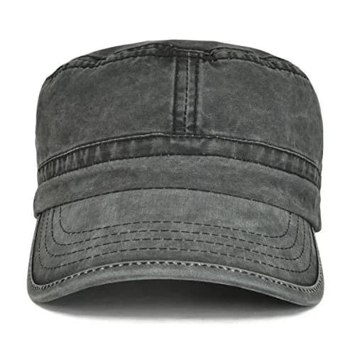 VOBOOM Men Washed Cotton Cadet Army Cap Vintage Flat Hat (Black) | Adjustable Summer & Spring Style thumbnail 3