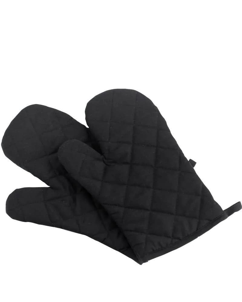 Nachvorn Red Oven Mitts Heat Resistant Kitchen Gloves 18 cm (7 in) | Quilted Polyester Cotton Pair — Black