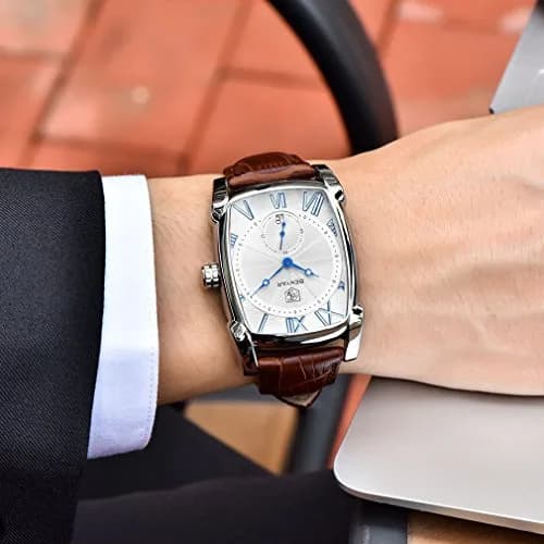 BENYAR Classic Rectangle Vintage Design Watch for Men | 44mm Case, Genuine Leather Strap, 30M Water Resistant thumbnail 5