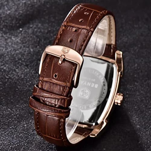 BENYAR Classic Rectangle Vintage Design Watch for Men | 44mm Case, Genuine Leather Strap, 30M Water Resistance thumbnail 6