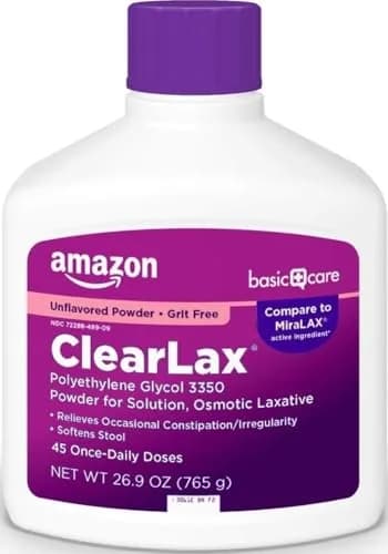 Amazon Basic Care ClearLax Polyethylene Glycol 3350 Powder for Solution 762g (1.68 lb) | Osmotic Laxative, Relieves Occasional Constipation — 1.68 Pound