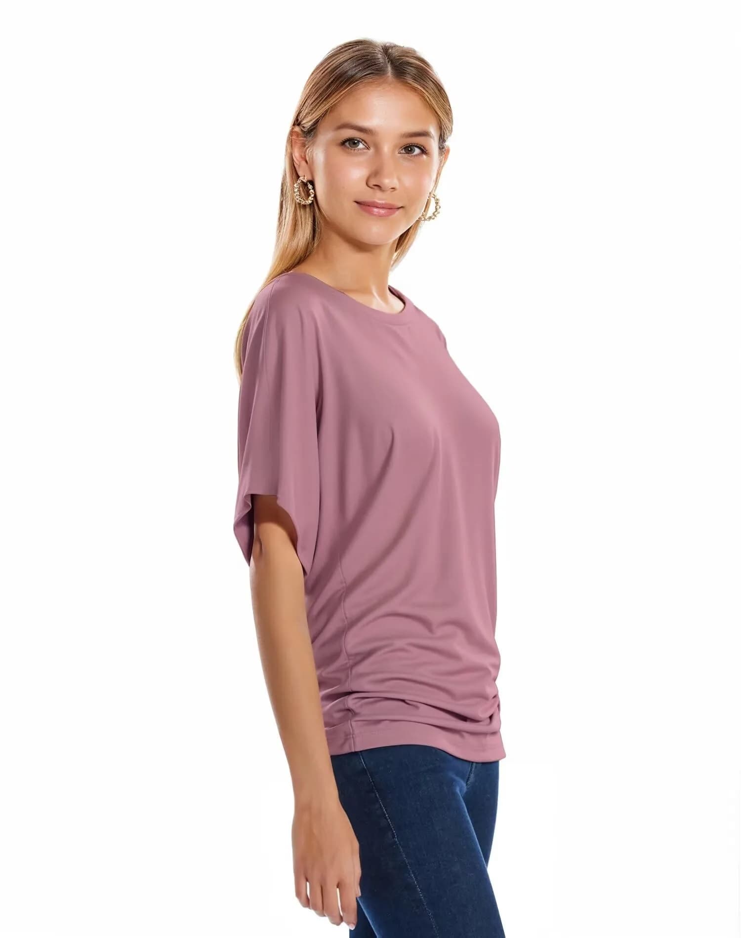 Hybrid & Company Womens Boat Neck Dolman Pink Top Shirt KT44130 ROSE XL | Casual & Comfortable Fit thumbnail 5