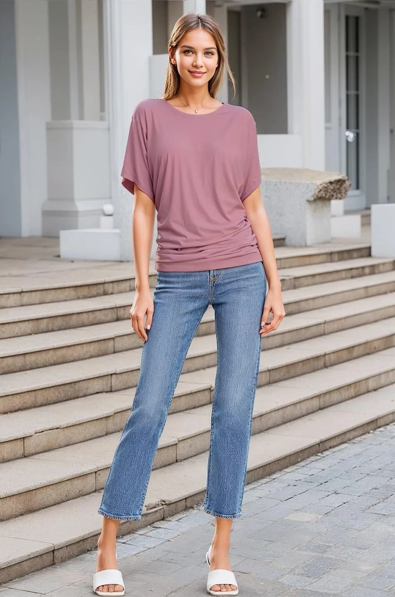 Hybrid & Company Womens Boat Neck Dolman Pink Top Shirt KT44130 ROSE XL | Casual & Comfortable Fit thumbnail 3