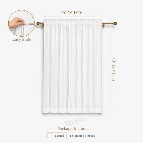 Aquazolax Sheer Door Curtains Light Filtering 25" x 40" | Elegant Privacy Sheer Voile Panel thumbnail 2