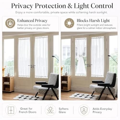 Aquazolax Sheer Door Curtains Light Filtering 25" x 40" | Elegant Privacy Sheer Voile Panel thumbnail 3