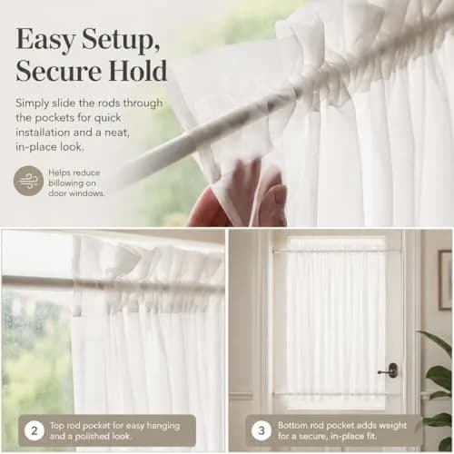 Aquazolax French Door Sheer Curtains Set of 2 | Light Filtering, Elegant & Durable (54x72 Inch) thumbnail 4