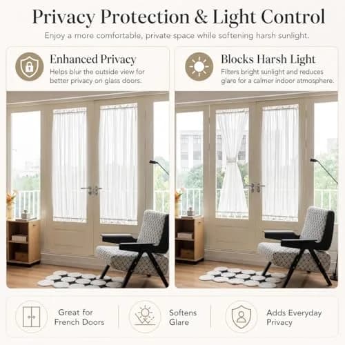 Aquazolax French Door Sheer Curtains Set of 2 | Light Filtering, Elegant & Durable (54x72 Inch) thumbnail 3