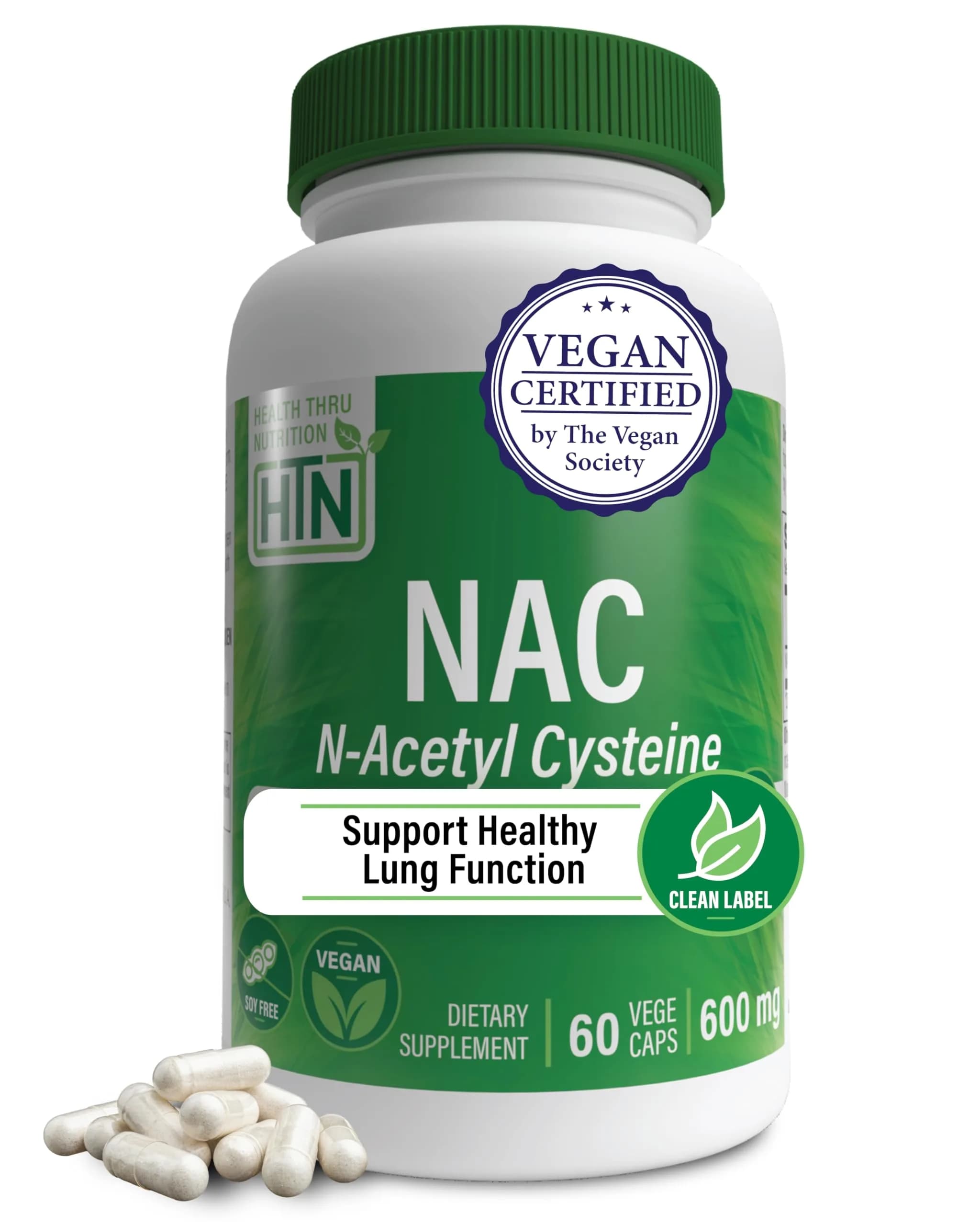Health Thru Nutrition NAC N-Acetyl-Cysteine 600mg | Vegan, Gluten & Soy Free, 60 Capsules — Ice