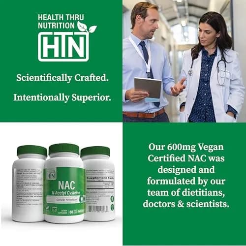 Health Thru Nutrition NAC N-Acetyl-Cysteine 600mg | Vegan, Gluten & Soy Free, 60 Capsules thumbnail 5