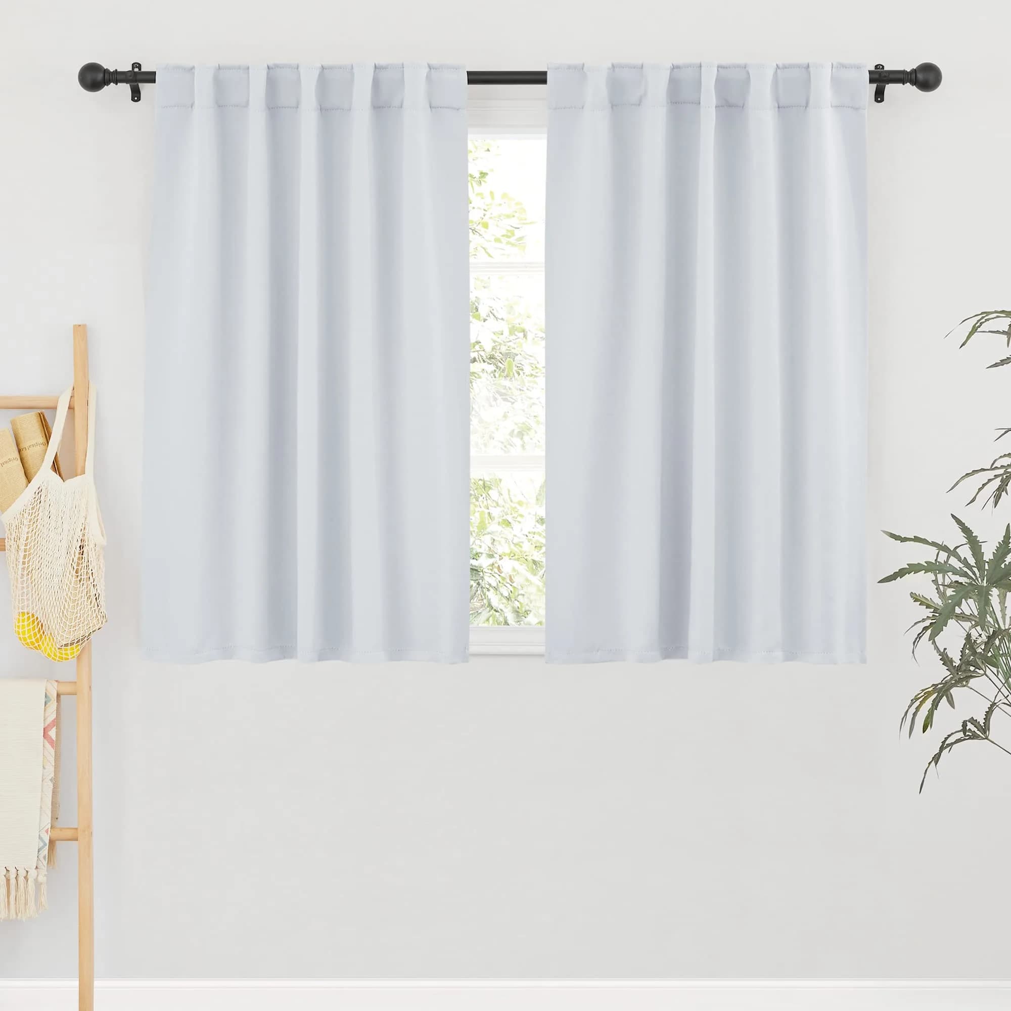 RYB HOME Short Blackout Curtains for Kitchen & Bathroom | 2 Panels, 42" W x 45" L, Greyish White — Greyish White