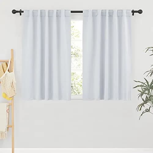 RYB HOME Short Blackout Curtains for Kitchen & Bathroom | 2 Panels, 42" W x 45" L, Greyish White thumbnail 1