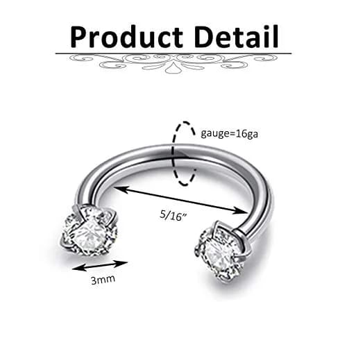Jovivi 16G Horseshoe Nose Hoop Rings | Hypoallergenic Stainless Steel, 8mm Inner Diameter thumbnail 2