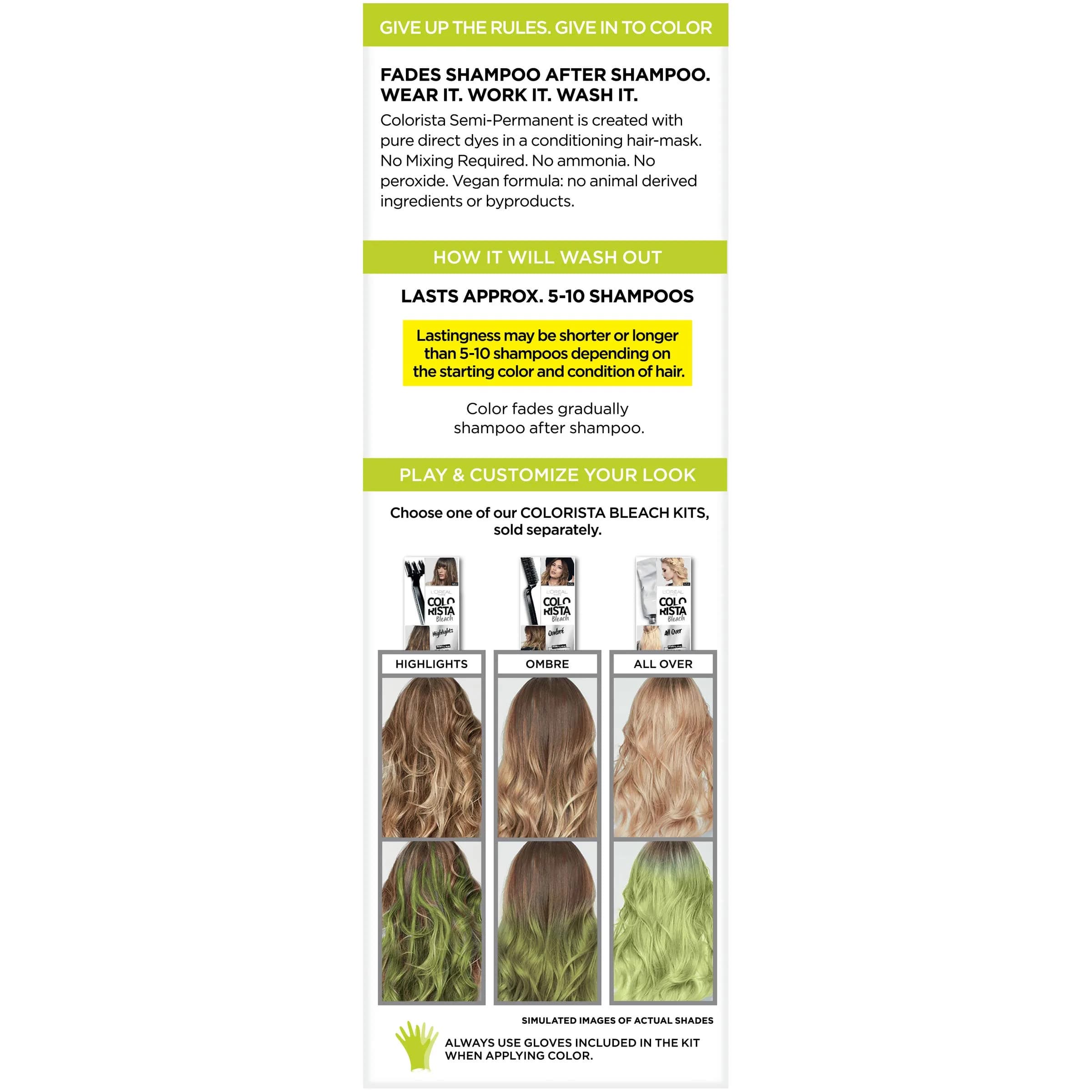 L'Oreal Paris Colorista Semi-Permanent Hair Color - Lime Green for Light Blonde or Bleached Hair - view 2