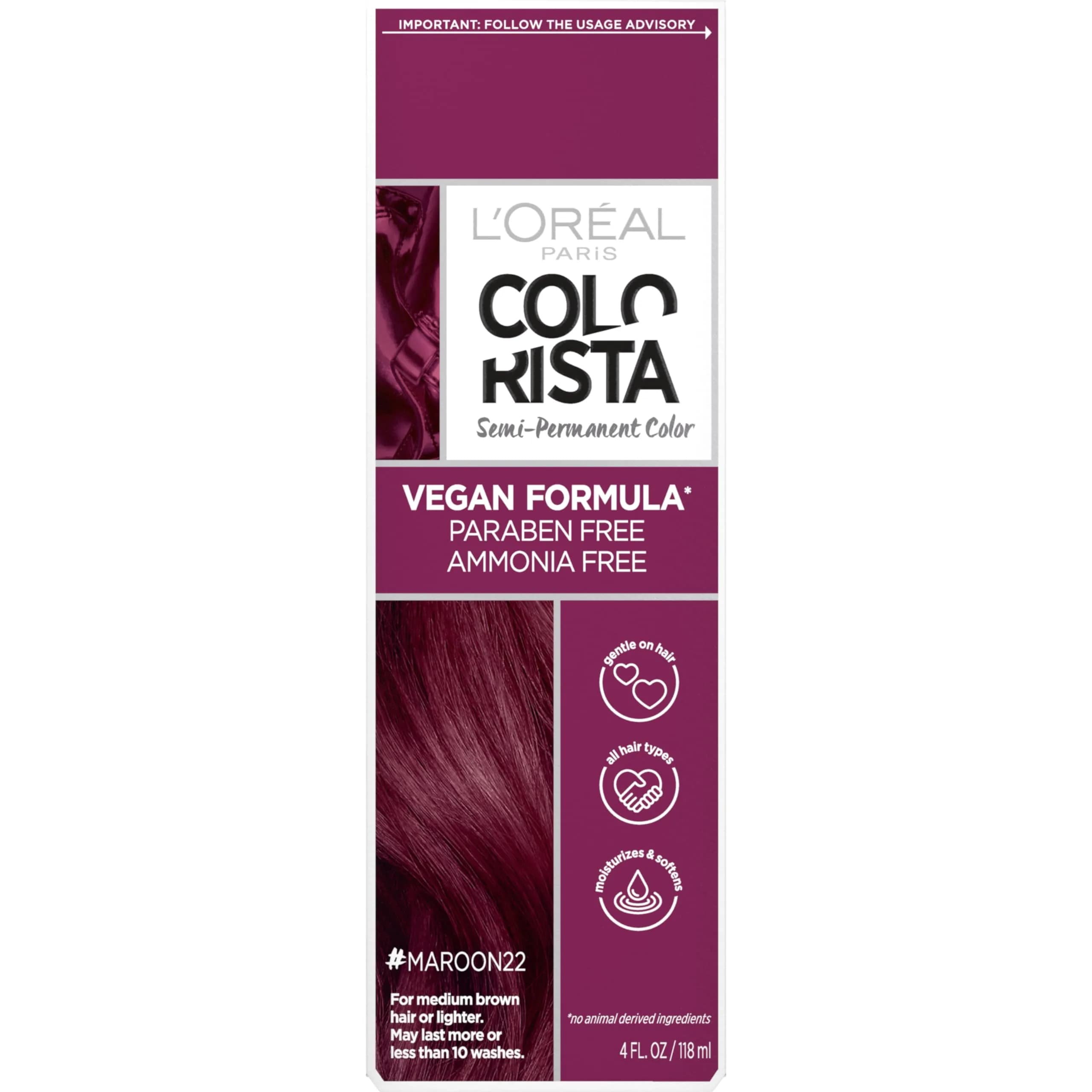 L'Oreal Paris Colorista Semi Permanent Hair Color for Brunettes - Maroon - main product image