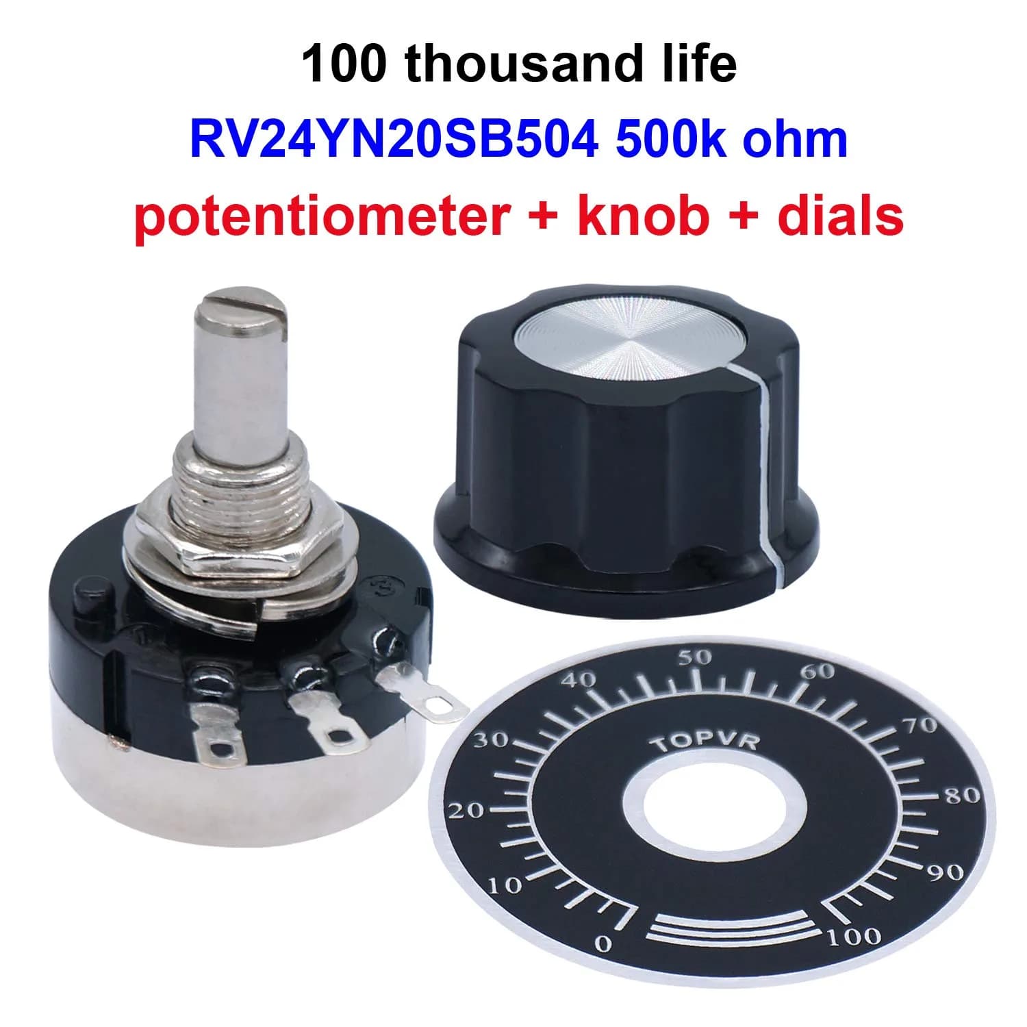 Taiss RV24YN20S 500K Ohm Rotary Potentiometer 6mm Shaft | Single Turn Carbon Film for Speed Control - view 2