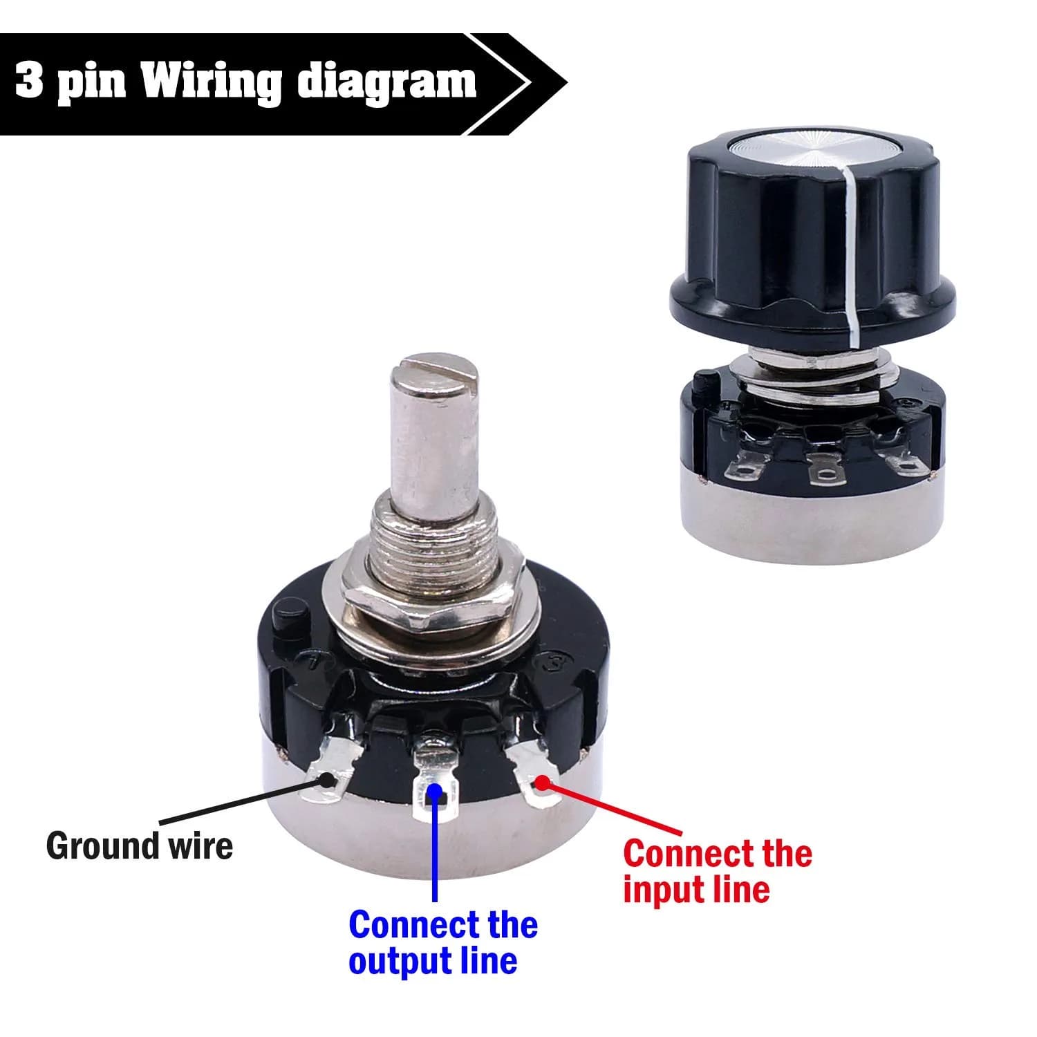 Taiss RV24YN20S 500K Ohm Rotary Potentiometer 6mm Shaft | Single Turn Carbon Film for Speed Control - view 4