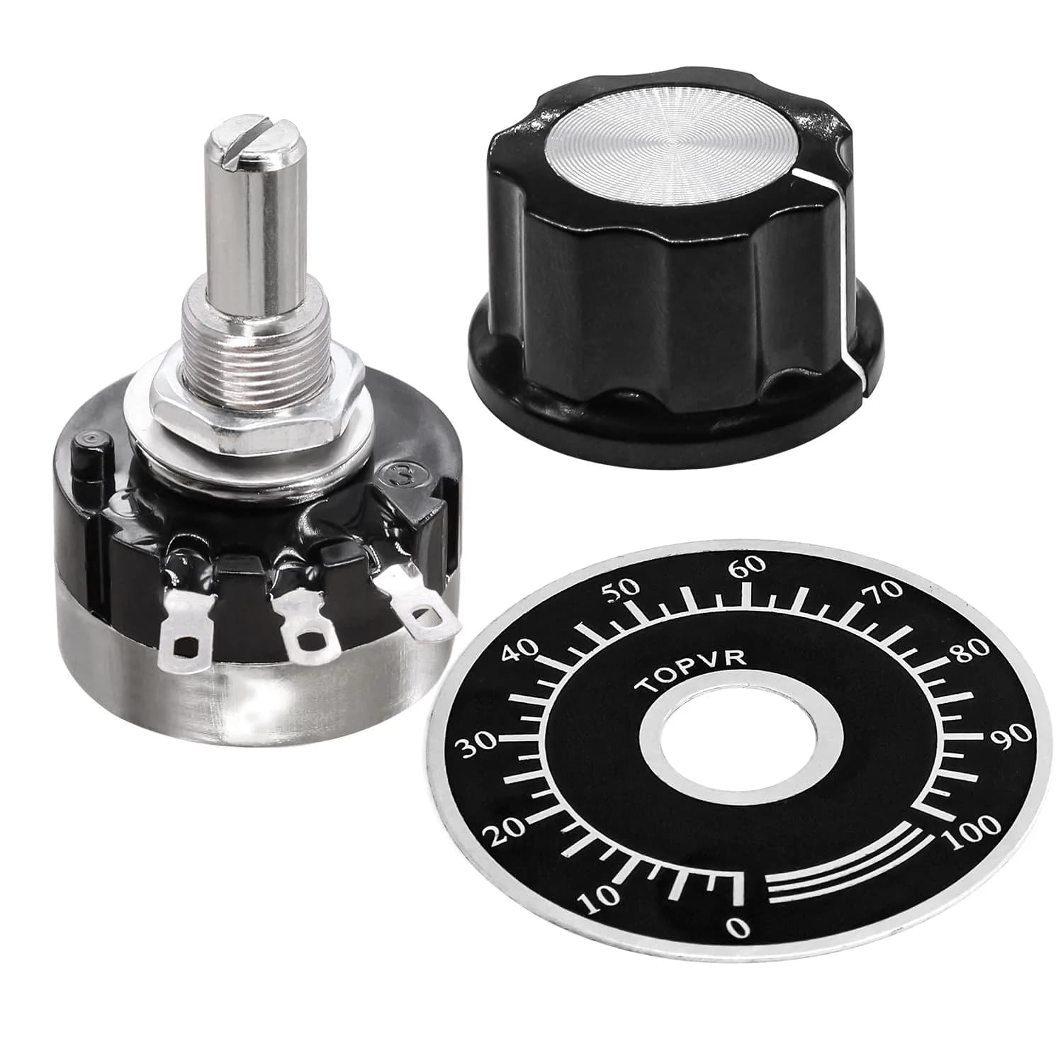 Taiss RV24YN20S Potentiometer 100 ohm Single Turn Carbon Film Rotary Taper Potentiometer with Knobs and Dials | Speed Regulation for Inverters and Motors — B203 20k ohm
