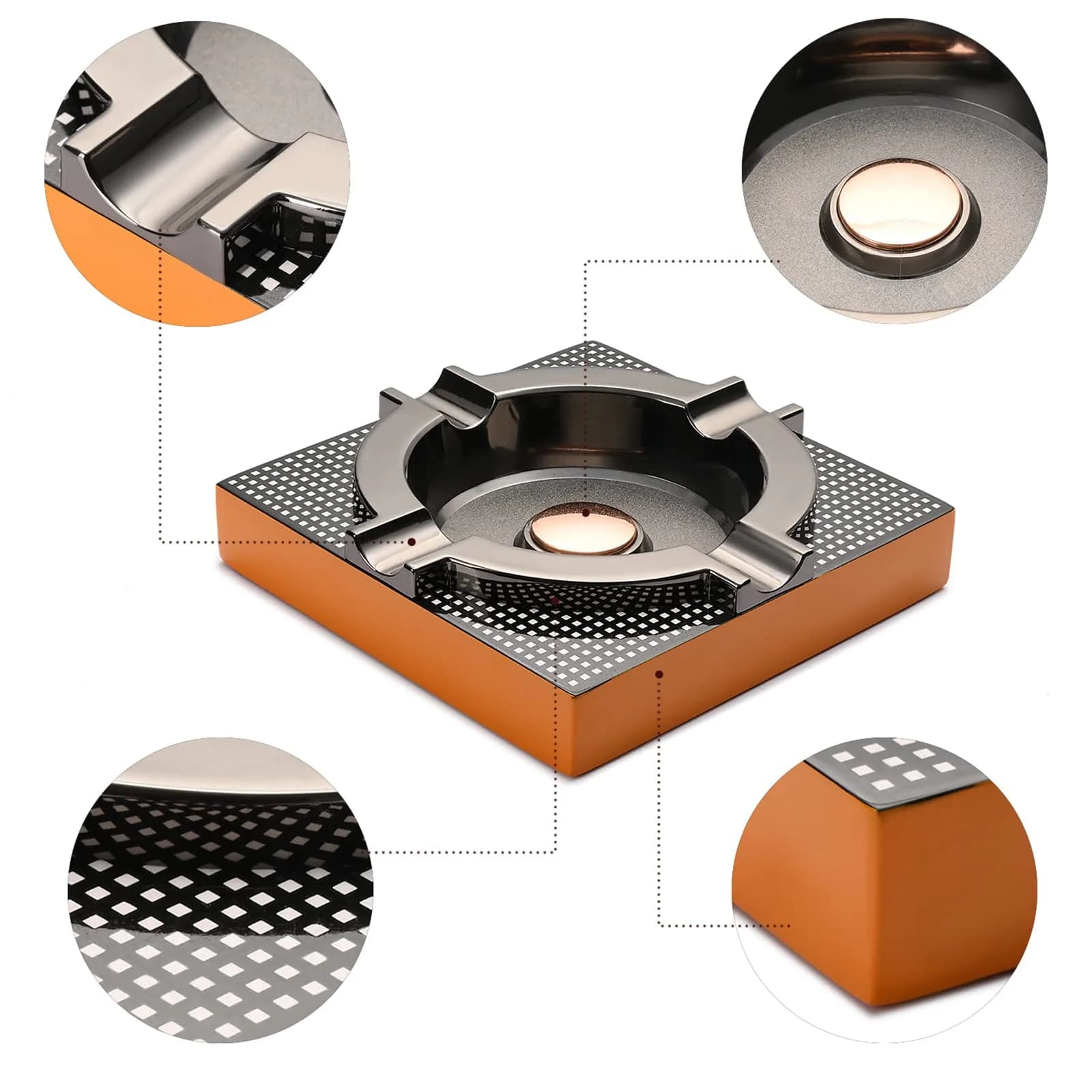 OILP Cigar Ashtray with Solid Wood Base & Metal Tray | Modern Black Design for Home/Office — Yellow thumbnail 4