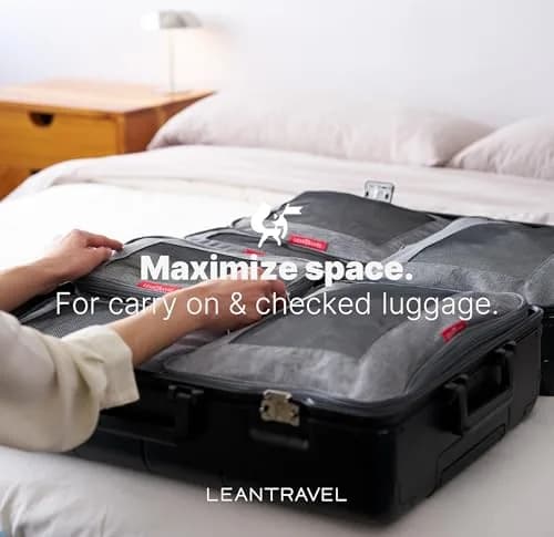 LeanTravel Premium Compression Packing Cubes for Travel - Suitcase Organizer Bags with Double Zipper & Breathable Mesh Panel - Space Saving Carry On Luggage Essentials (6-Pack, Grey) thumbnail 7
